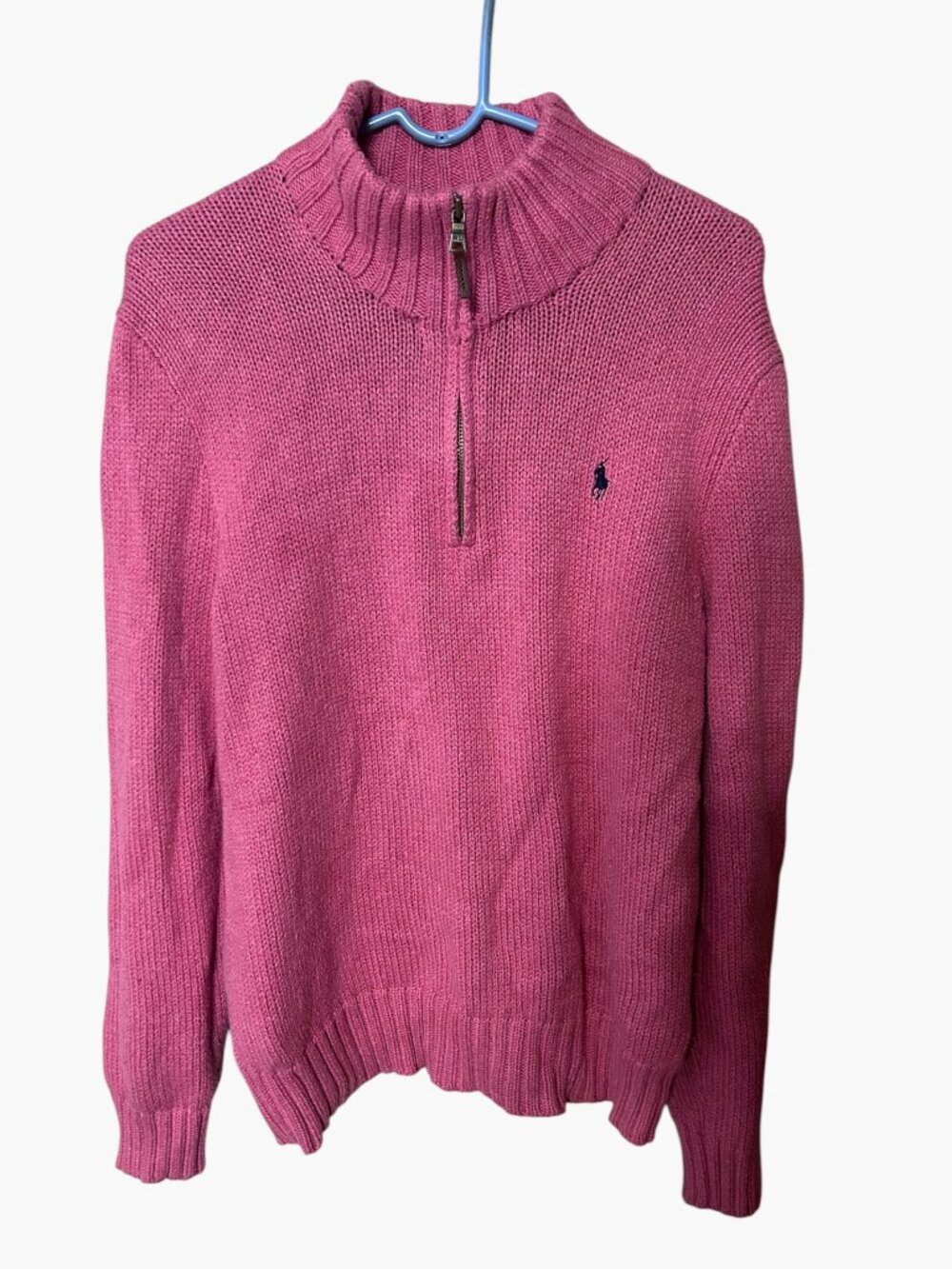 Polo Ralph Lauren Men's Pink Heavyweight 100% Cotton Quarter Zip Mock Neck